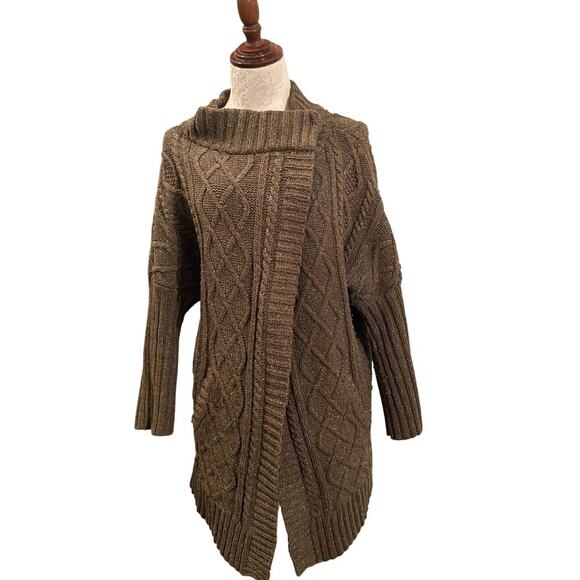 PrAna Women's M Coatigan Sweater CableKnit Heathered Olive pockets Gorpcore Cozy - Picture 1 of 11